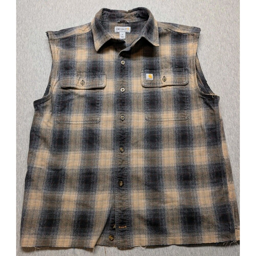 Carhartt CutofSleeves And Bottom Mens Med Plaid Flannel Outdoor Discontinued